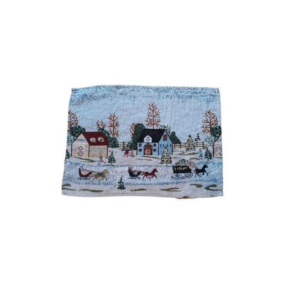 Christmas Winter Scene Placemats Set Of 4 By Collections Etc. Polyester Cotton B - Picture 5 of 7